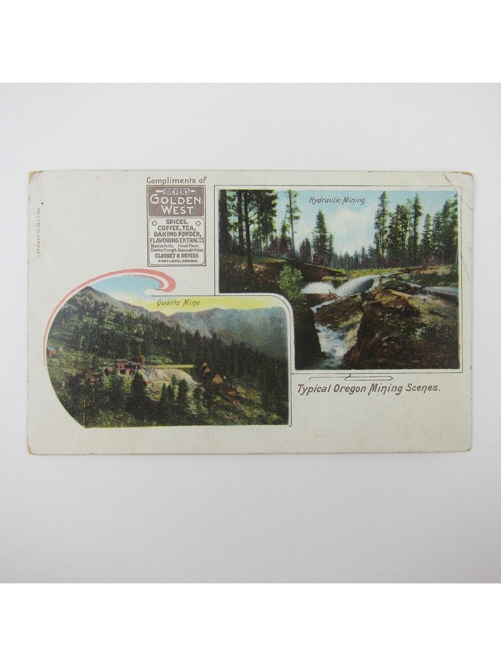 Postcard Oregon Mine Scenes Quartz Mine Hydraulic Mining Closset Devers Antique